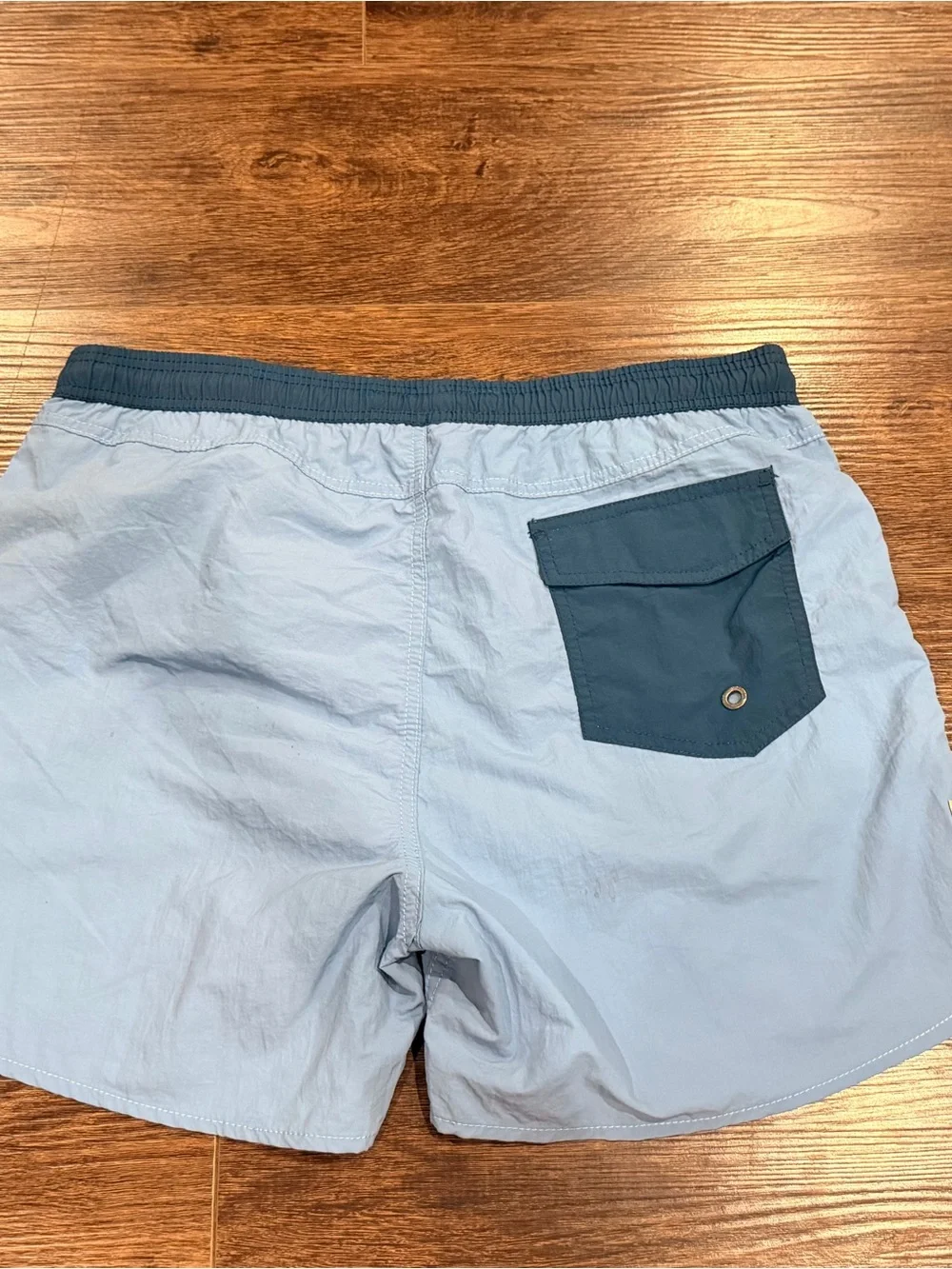 Light Blue Men's Swim Trunks with Navy Elastic Waistband